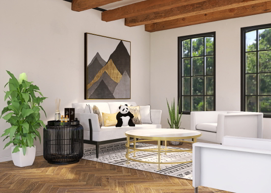 Gold, Black, Gray and White Room Design Rendering