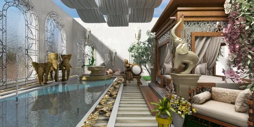 Indian inspired luxury daybed and backyard 
