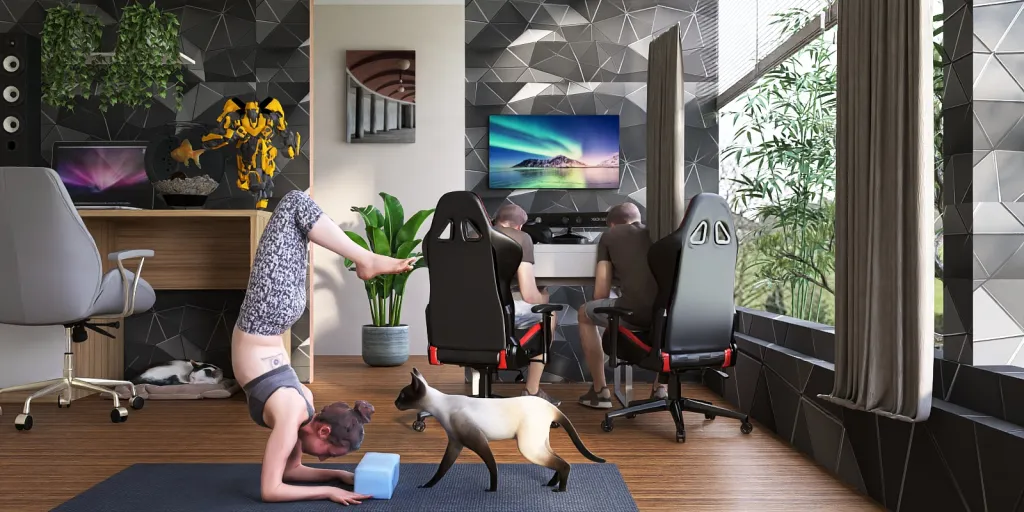 a woman and a dog are playing with a computer 