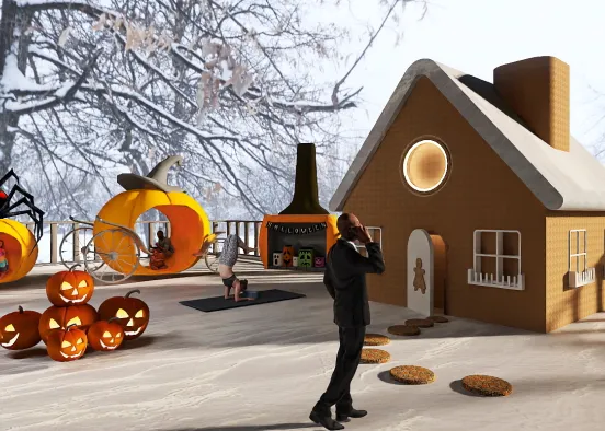 The Gingerbread house with pumpkins Design Rendering