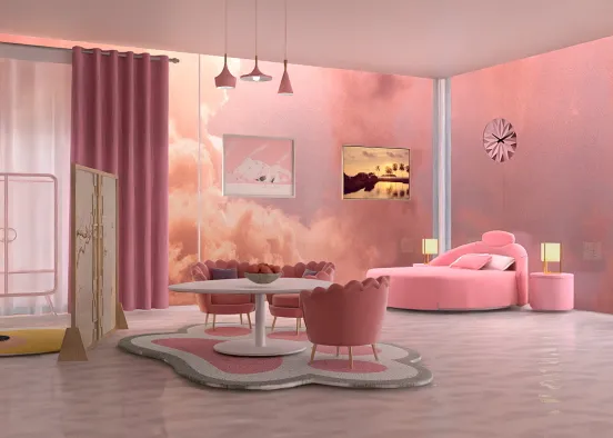 Aesthetic Pink Bedroom Design Rendering