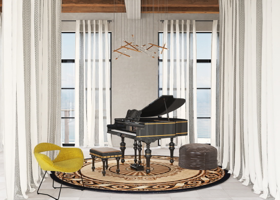 Coastal Piano Room Design Rendering