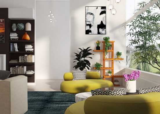 Open Style Living Room Design Rendering