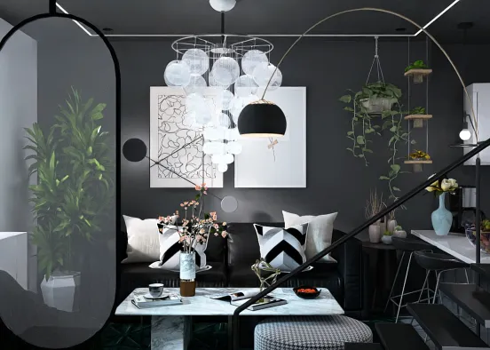Black apartment 🖤🌑🌿 Design Rendering