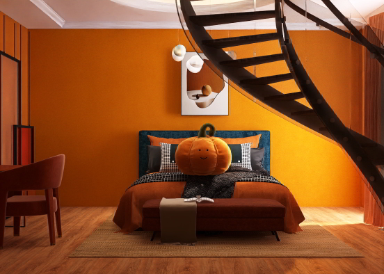オレンジ色の寝室(Orange Bedroom) Design Rendering