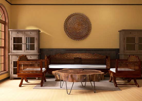 vintage wooden work living room  Design Rendering