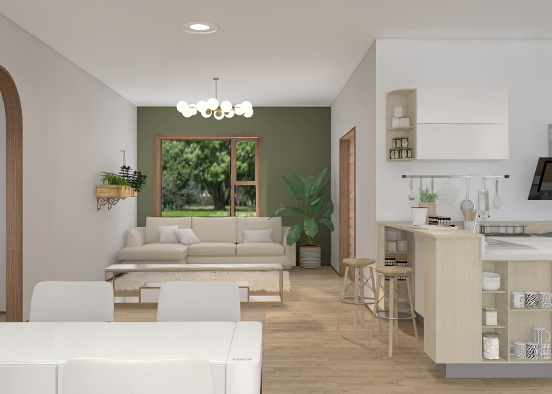 Living room and kitchen Design Rendering