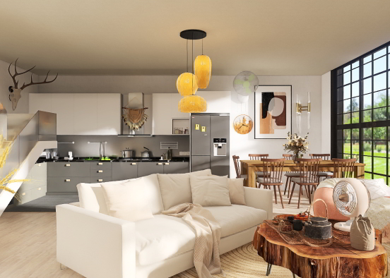 Kitchen, dining and living room  Design Rendering