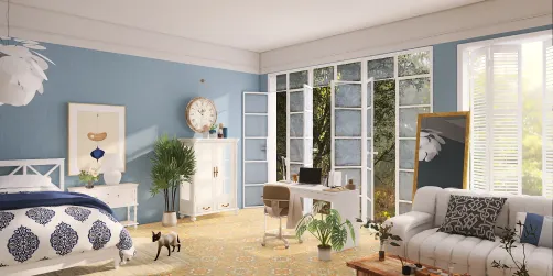 Blue and yellow bedroom 