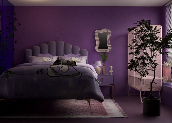 Purple bedroom. Cute Design Rendering