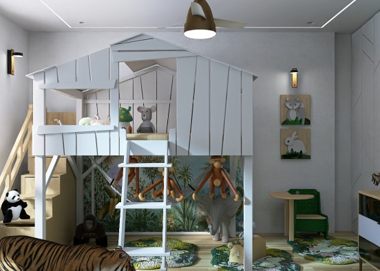 Kid's Jungle Themed Bedroom Ideas Design Rendering
