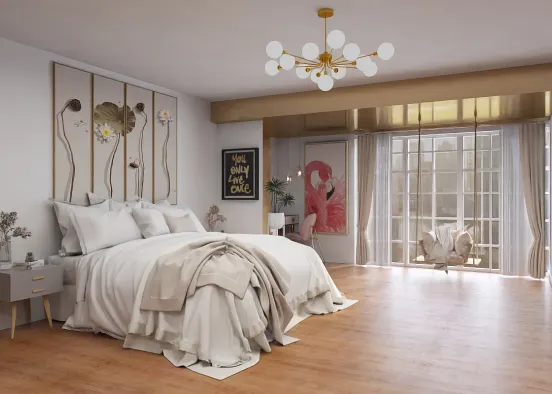 White, Gold and Pink Bedroom Design Rendering