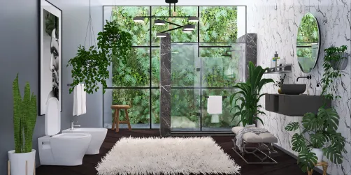 Open Nature bath room white and gray.
