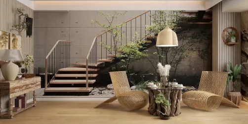 The lobby is decorated in a warm wooden style