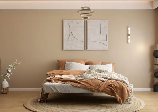 Beige and white coloured bedroom  Design Rendering