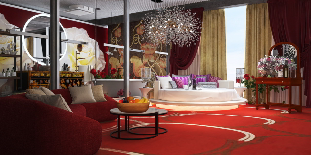 red tones hotel suite 