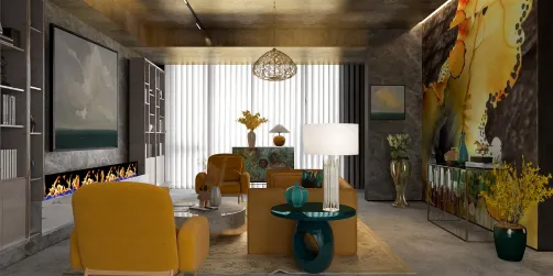 Grey, yellow, blue Living room