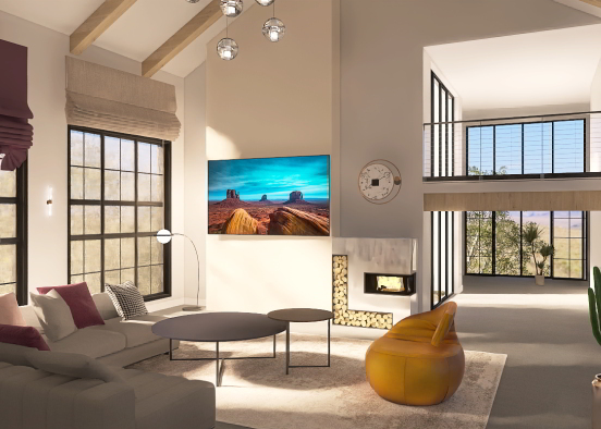 Cozy living room in a village house. Design Rendering