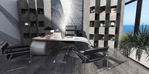 modern office space featuring a sleek desk and ergonomic chairs, designed for optimal workspace efficiency, showcasing Homestyler's real-time 3D rendering capabilities.