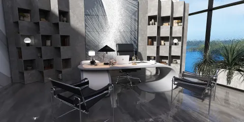 modern office workspace featuring a sleek desk and contemporary chairs, designed using Homestyler's real-time 3D rendering for an immersive interior experience.