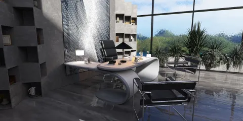 modern office design showcasing a sleek desk arrangement in a contemporary style with an emphasis on workspace optimization, featuring Homestyler's real-time 3D rendering function.