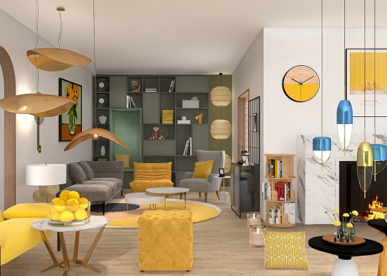 Cozy living room 💛🤍 Design Rendering