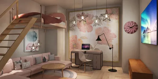Pink Bedroom and Living Room