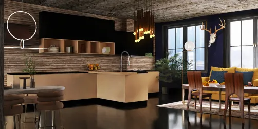 A luxurious kitchen with couch 
