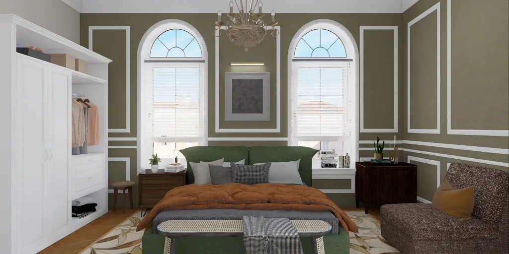 a large room with a large window and a bed 