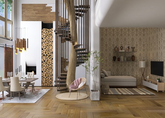 Natural wood home. Design Rendering