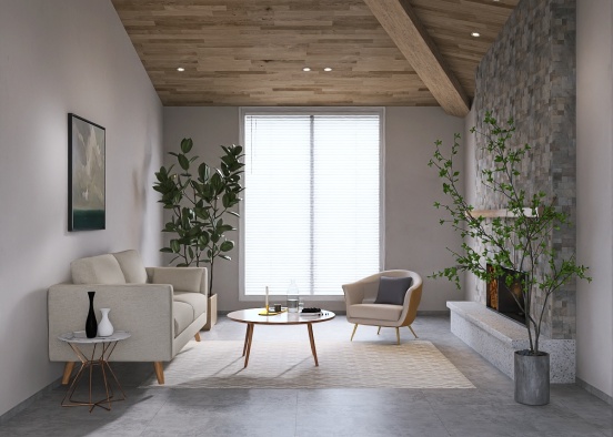 Modern living room with plants.  Design Rendering