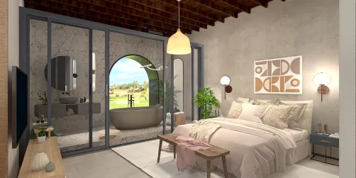 Bedroom with open bathroom