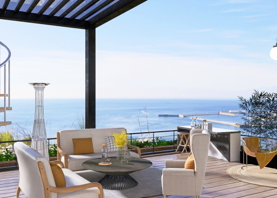 A modern sea view balcony 
 Design Rendering