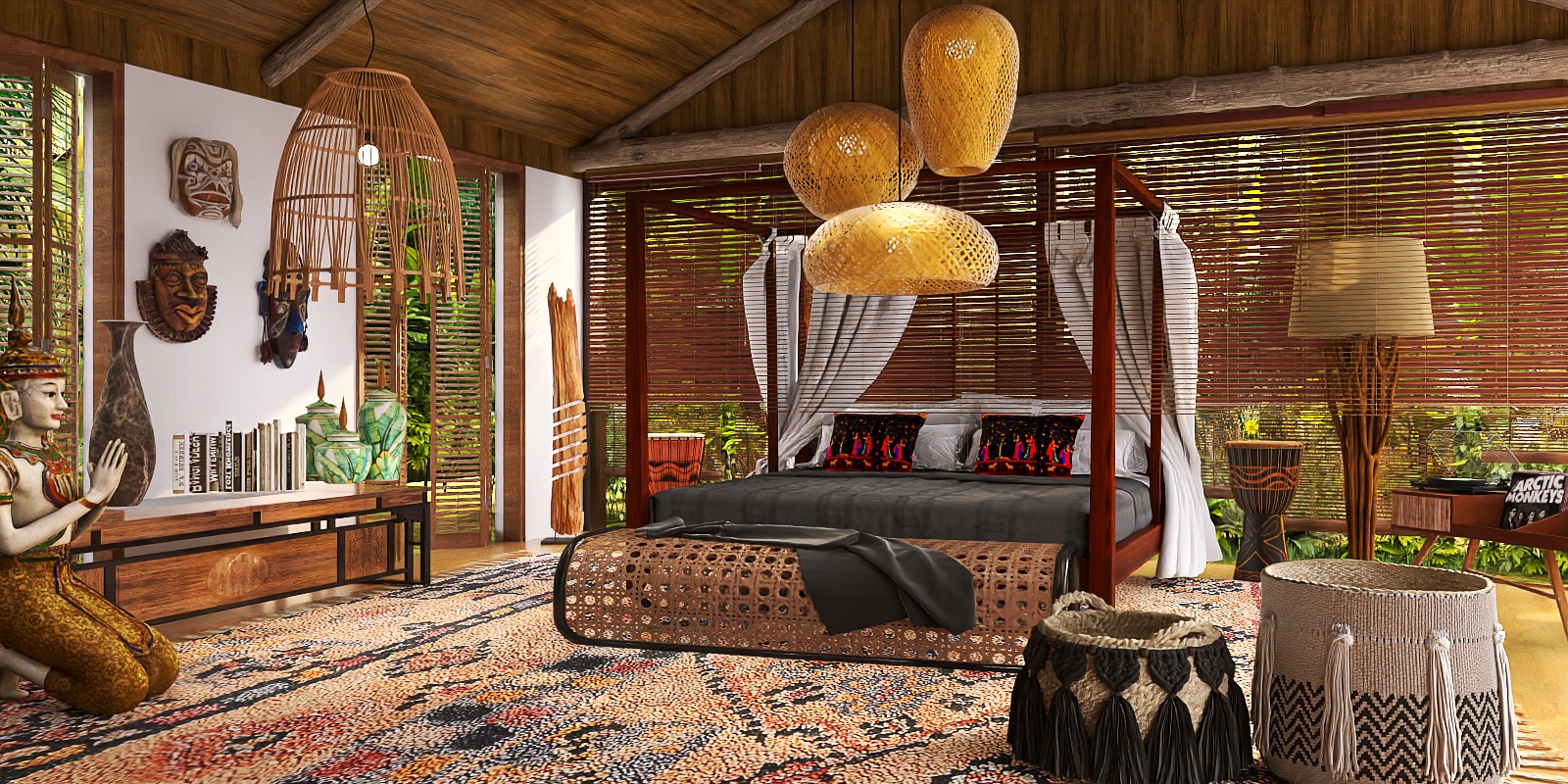 The wooden house in the  tropical forest 