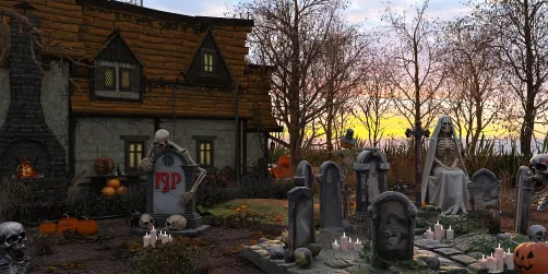 Haunted Cemetery At Dusk 