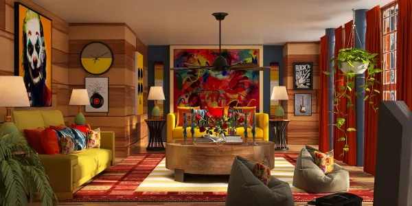 Living room Boho Chic💛❤️🩵💚