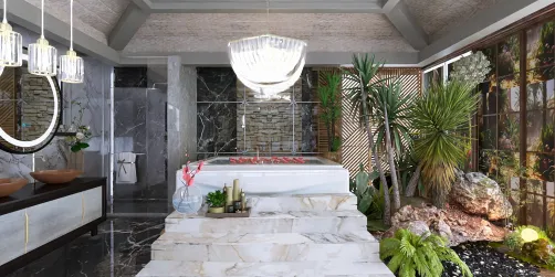 Jardim de inverno no banheiro. Perfeito aconchego.