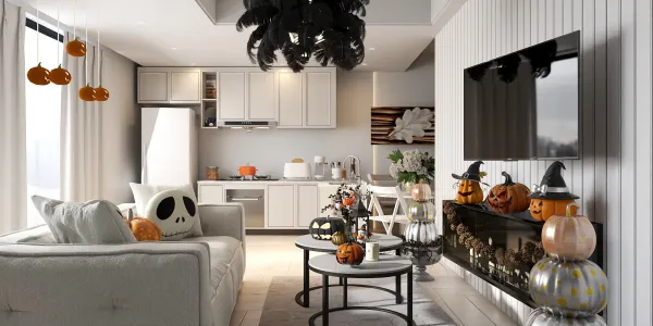 Cute ascetic Halloween apartment living room /kitchen 👻🎃💀