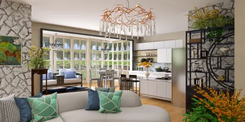 kitchen/dining/living space 