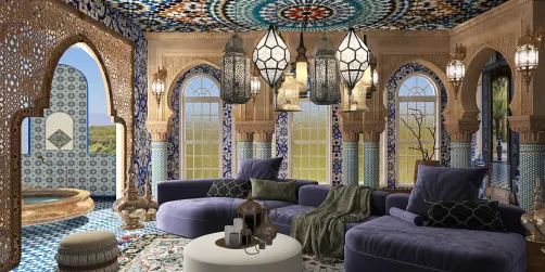 Sala de estar con vista a la fuente 