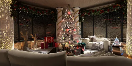 Christmas tree decoration in a cozy living room with festive lights and holiday decor, showcasing an inviting atmosphere for family gatherings, powered by Homestyler's real-time 3D rendering.