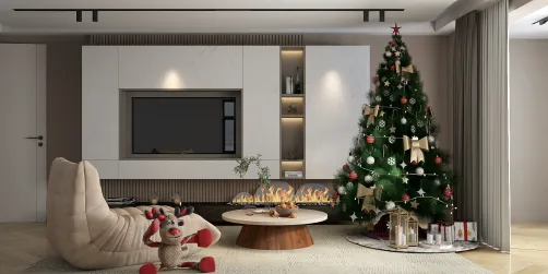 living room with a Christmas tree and cozy decorations featuring a modern design style and festive ambiance using Homestyler's 3D rendering capabilities for interior visualization.