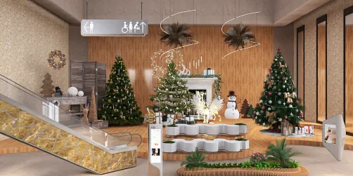 a festive retail space with Christmas trees and holiday decorations showcasing a winter theme, designed using Homestyler's real-time 3D rendering feature for interior decor visualization.