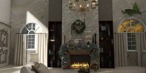modern fireplace design with seasonal decorations showcasing a cozy living area style featuring realistic 3D rendering from Homestyler