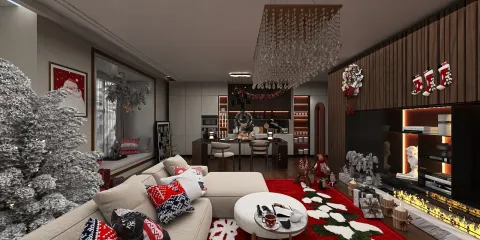 cozy living room with festive decorations preparing for Christmas celebration featuring modern design and warm ambiance showcasing Homestyler's real-time 3D rendering capability