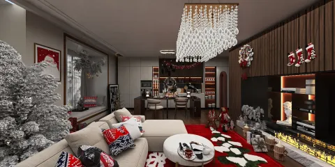 cozy living room with festive decorations creating a cheerful atmosphere for holiday gatherings, showcasing an interior design style filled with comfort and warmth, featuring Homestyler's real-time 3D rendering for instant visualization.