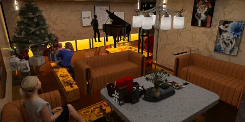 cozy living room with piano and festive decor designing modern interior layout using Homestyler's real-time 3D rendering feature
