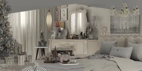 elegant bedroom with decorative Christmas tree displaying cozy ambiance and modern design elements, featuring Homestyler's real-time 3D rendering for enhanced interior preview