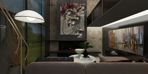 Estar con chimenea y ventanal 