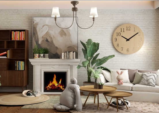 beige comfy living space Design Rendering